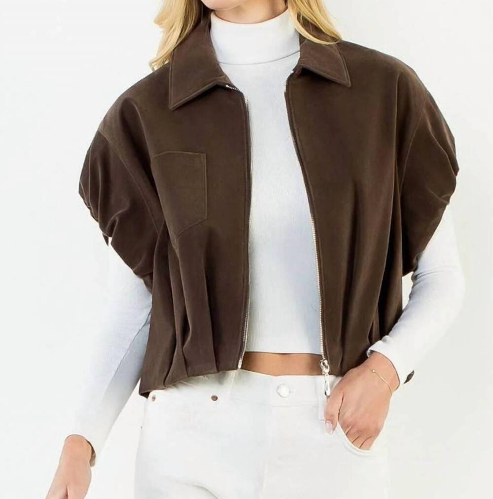 NEW THML suede cropped jacket in chocolate